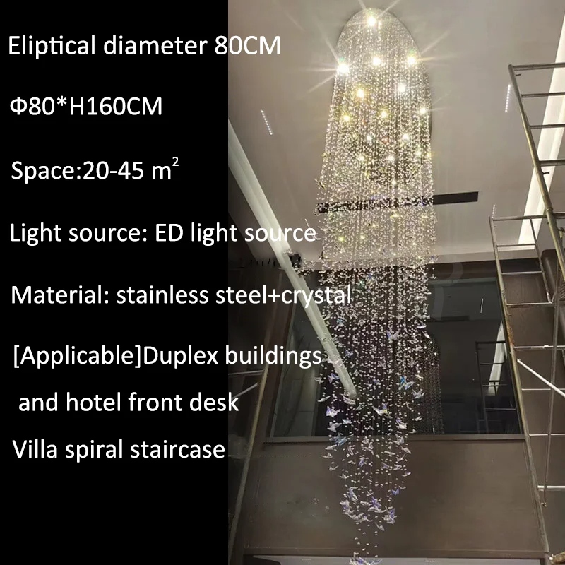 Butterfly Crystal Chandelier Living Room Crystal Staircase Pendant Light Indoor Large LED Lights(WH-NC-165)