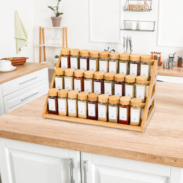 Armazém de bambu sustentável organizador de rack de especiarias 48.3x21.6x24.1cm prateleira da despensa da cozinha