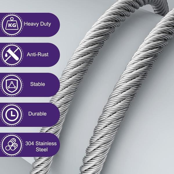 Dobragem 7x19 fios de aço cabo de avião 50 pés 5/16 polegadas de aço inoxidável para necessidades