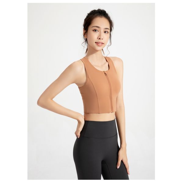 Women's Front Zip Yoga Sports Bra Black High Support Sweat Wicking Fabric