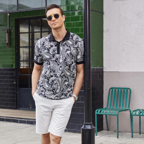Tecido de malha Homens Slim Fit Paisley Polo T-shirts Floral Impressão camisa MACTING