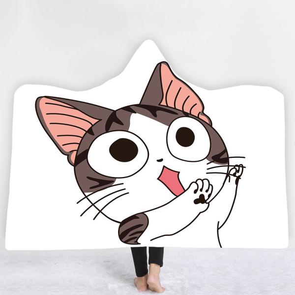 Cartoon cat series children's adult hooded blanket velvet fabric rectangular hand washable