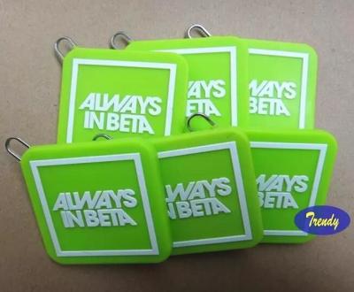 Personalized Green Color Square Shape Silicone Zipper Head Charms With Cloth Brand Name Logo
