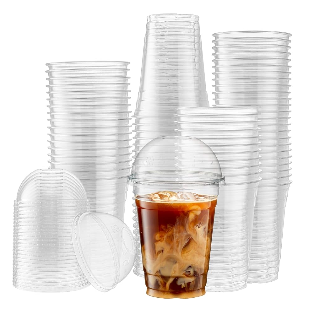 Disposable Custom Logo Printed Cold Coffee PET Plastic Cup Cups with Dome Lids