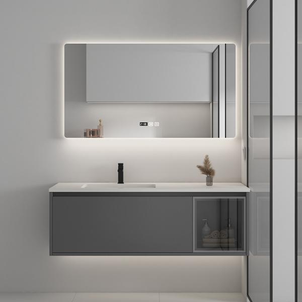 3 Doors Solid Wood Bathroom Cabinets With Touch Screen LED Mirror