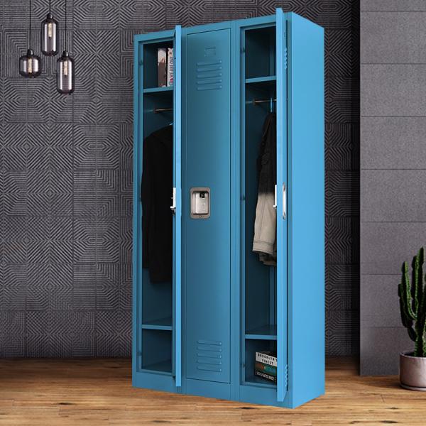 3 Wide Steel Sport Gym Metal Hotel Military Storage Locker For Clothes