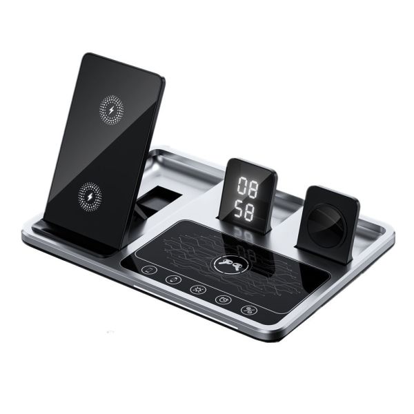 3-in-1 Wireless Charging Station Desk Digital Clock Phone Stand Night Light Fast Wireless Charger Magnetic Dock