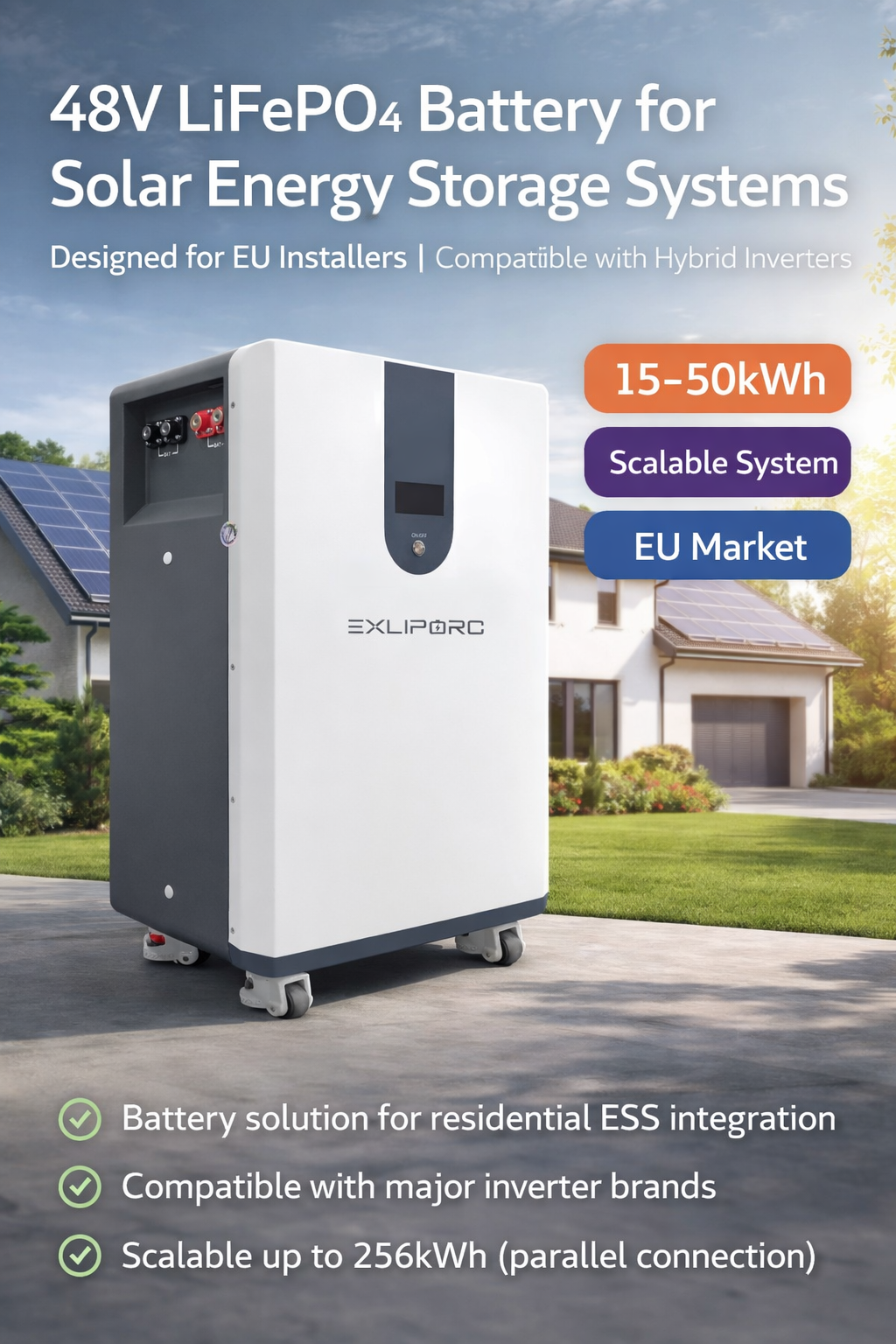 LiFePO4 Battery 48V 300Ah with 8000+ Cycles and Built-in BMS Protection for Home Energy Storage