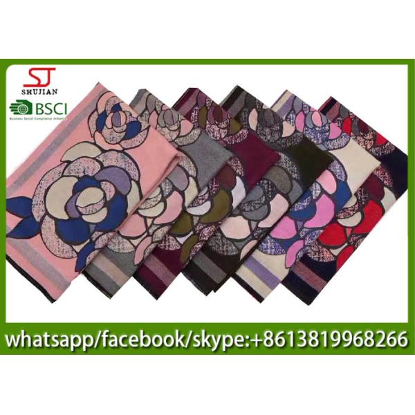 China supplier large flower jacquard wool feel long scarf 70*180cm 35% wool 65%Acrylic neckerchief top fachion pashmina