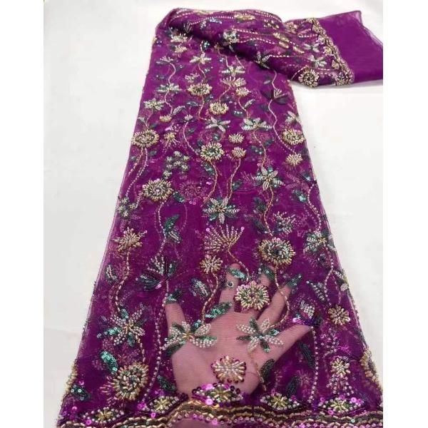 Easily Customizable Luxury Tulle French 3D Beaded Embroidery Mesh Lace Fabric for Women's Clothing Dance Dresses