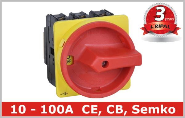 Black , Red 3 Pole Motor Rotary Isolator Switch Disconnectors with Door Mounted