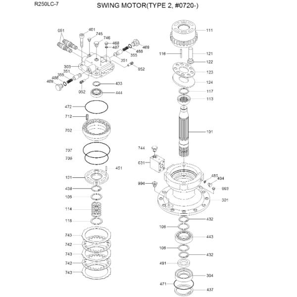 части гидравлического мотора комплекта для ремонта R210LC-7 R265LC-7 M2X150 мотора качания 31N7-10170 запасные