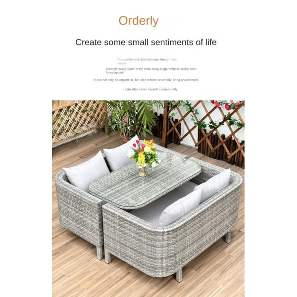 Restaurante Outdoor Light Luxury PE Rattan Sofa Set Patio Mobiliário Metálico Impermeável