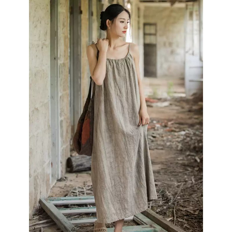 Ramie Tie-Dye Maxi Dress (Free Size)