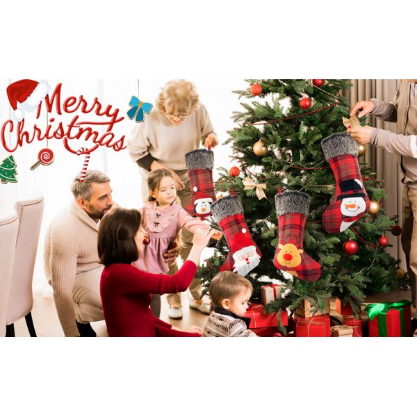 Christmas Stockings, 4 Pack 19'' Xmas Stockings Plush Faux Fur Cuff Family Pack Stockings for Xmas Holiday Party Decor