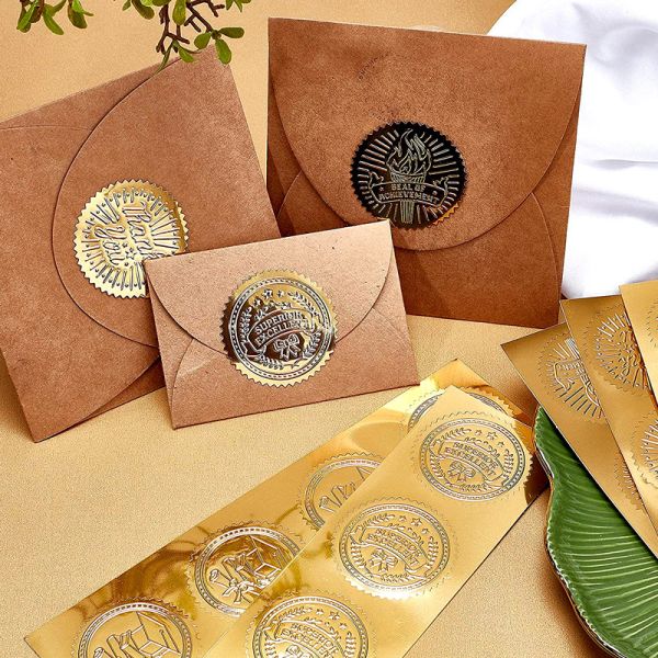Vintage Gold Envelope Seals Stickers Adhesive Seal Embossed Foil