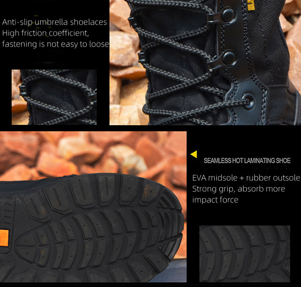 Black Lace Up Combat Military Leather Boots Light Breathable Non Slip