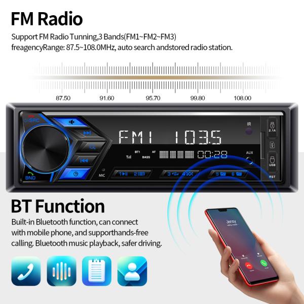 Настройка RTS Single Din Car Radio Universal 1Din MP3 Встроенное автомобильное радио BT для автомобильного проигрывателя