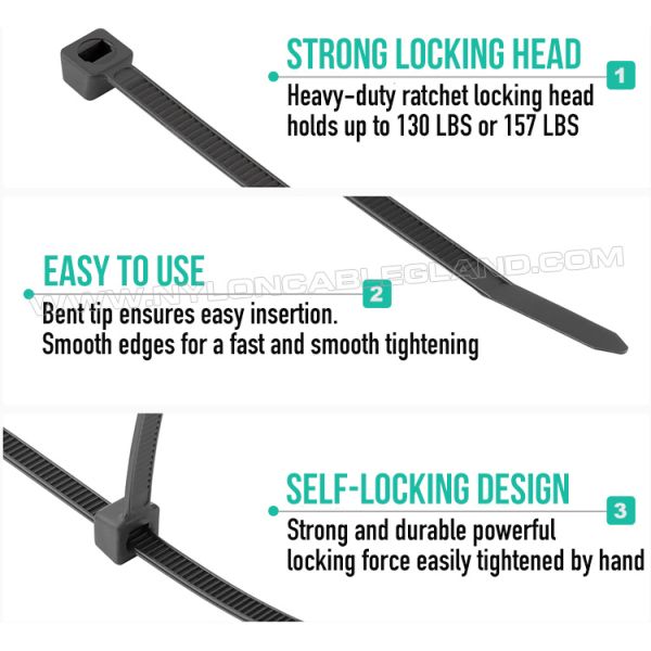 Plastic Tie Wrap 7.6x300mm Heavy-Duty Cable Tie, Ø8-80mm Adjustable Nylon (PA) 6.6 Zip Tie c/w 130lbs or 157lbs Strength for Construction