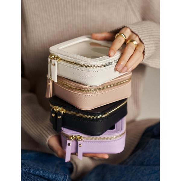 Small Cosmetic Bag for Purse Mini Makeup Bag for School Cute Clear Make Up Pouch for Travel Tiny Leather White Make Up O