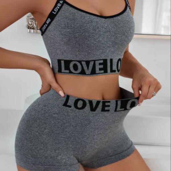 Wholesale High Quality Underwear Set Love Letter Waist Suspender Vest Ladies Boyshort Fashionable Matching Set for Women