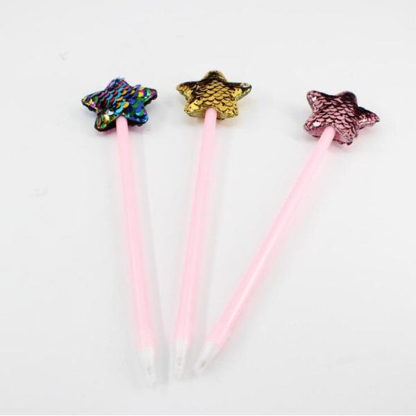 Novelty plastic ballpen star decor with glitter surface two sides for boutique school suppliers