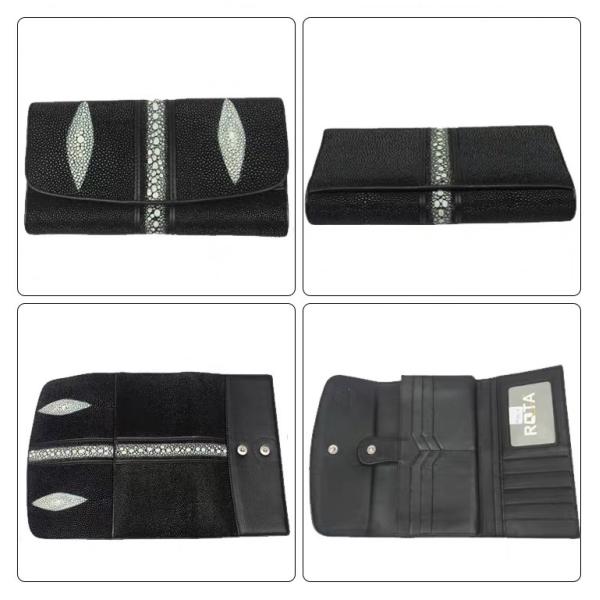 Stingray Skin Unisex Men Long Trifold Wallet Large Male Card Holders Genuine Leather Deep Blue Female Large Clutch Purse