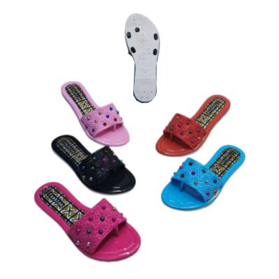 PVC Women Heart Rhinestone Decor Slide Sandals