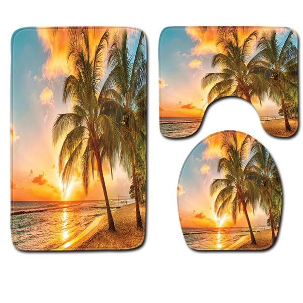 Washable 3 Piece Toilet Mat Set Sea And Sand Beach Scene Bath Mat