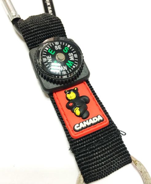 Short Lanyard Black Carabiner Key Chain With PVC Bear Compass 20 x 160 mm