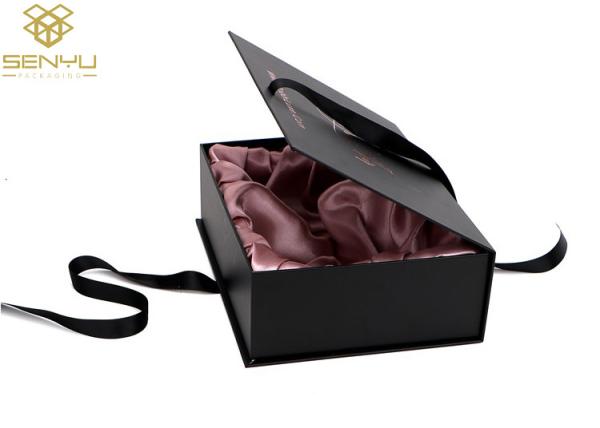 Black Thick Christmas Recycled Cardboard Gift Boxes With Lids Hair Extension Packaging