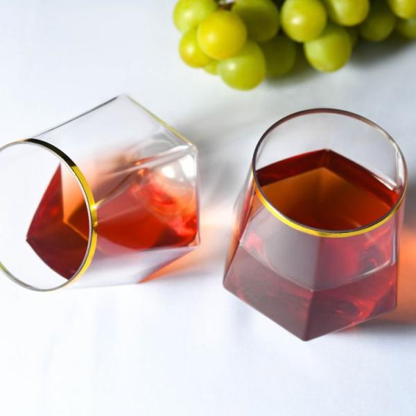 Elegant Gold Rim Diamond Plastic Whisky Glasses Reusable Whiskey Rocks Glass