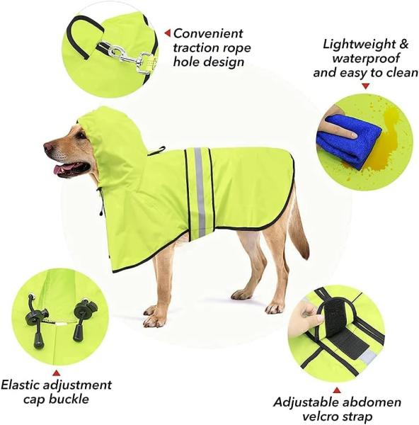 Reflective Dog Raincoat - Adjustable Waterproof Raincoat for Dogs, Lightweight Dog Hooded Slicker Rain Coat Poncho
