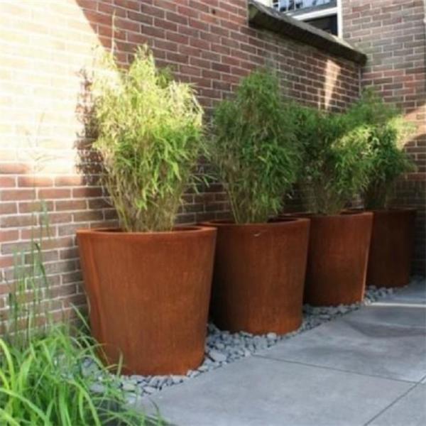 Plantadores cônicos de aço afilados exteriores de Corten do cilindro dos potenciômetros de flor do metal do jardim