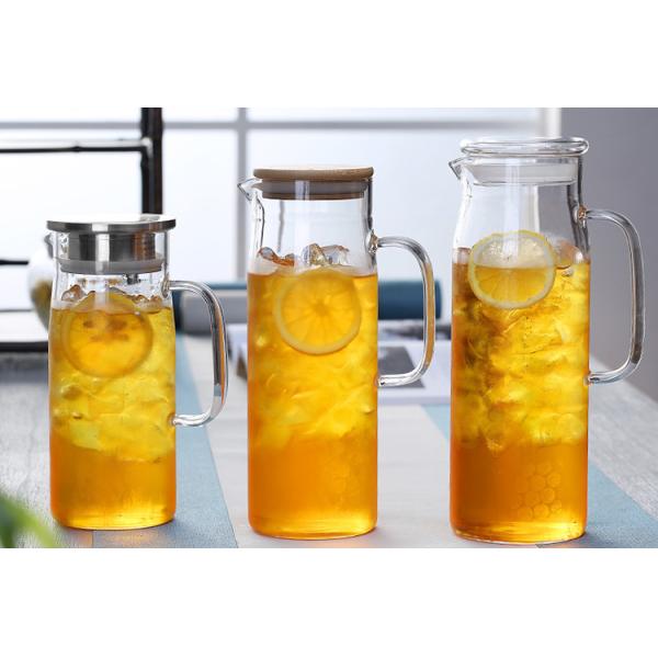 Heat Resistant Beverage Glass Water Pitcher Durable High With Bamboo Lid