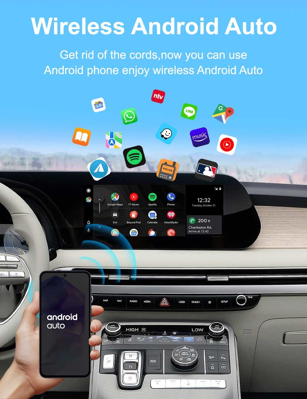 RoHS Wireless Carplay Android Auto Adapter ARM Cortex A7 Core 1GHz