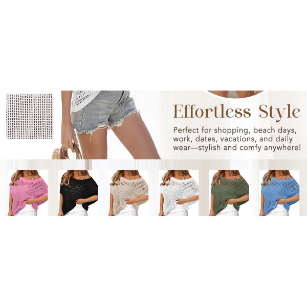 Fashion Accessories Swimsuit Swimsuit Coverup For Women Beach Vacation Clothes Spring Summer Scoop Neck Short Sleeve Sweaters Casual Crochet Knit Tops