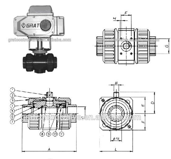 CE IP67 Normal Temperature Electric PVC Ball Valve DC24V Straight Through Type