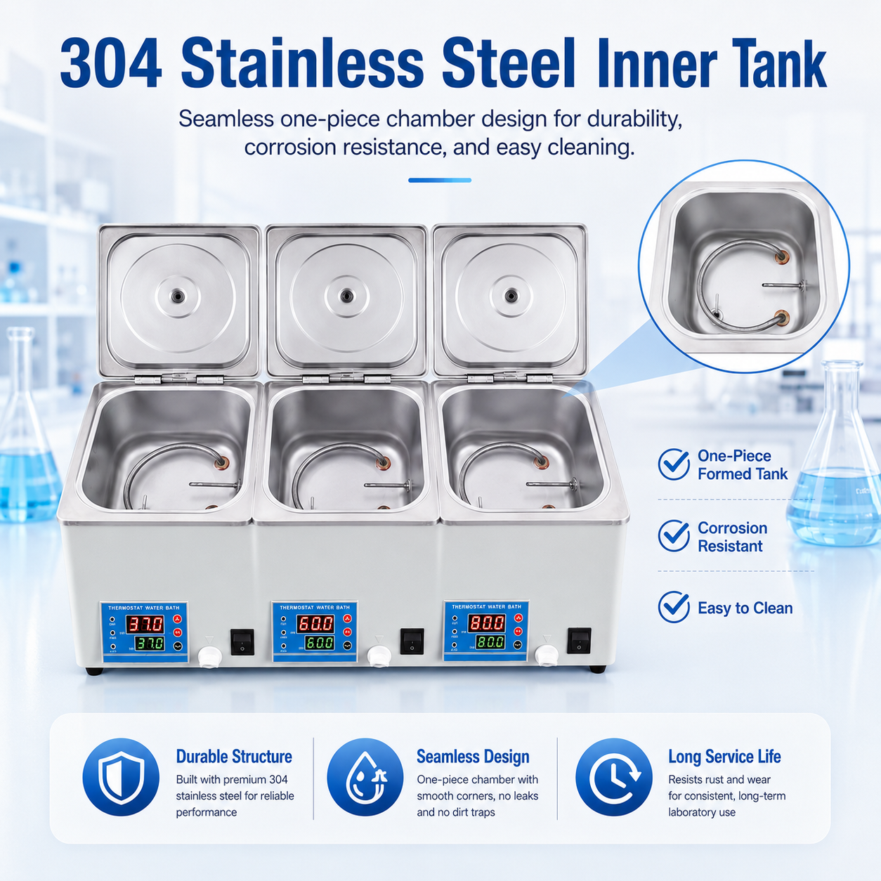 Cenlee HH-S3 Digital Triple Chamber Water Bath 220V 900W for Chemical Research, Sample Preparation and Quality Control Testing