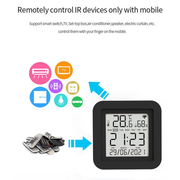SIXWGH 3-in-1 Smart Home Automation Device Tuya Wi-Fi IR Remote Control LCD Screen Temperature Humidity Sensor Voice Control