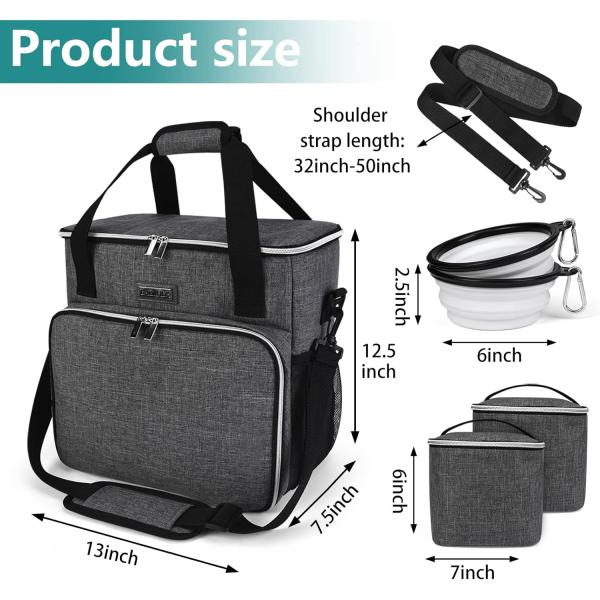 Dog Cat All Pet Travel Bag with 2 Pet Food Containers and 2 Collapsible Silicone Bowls