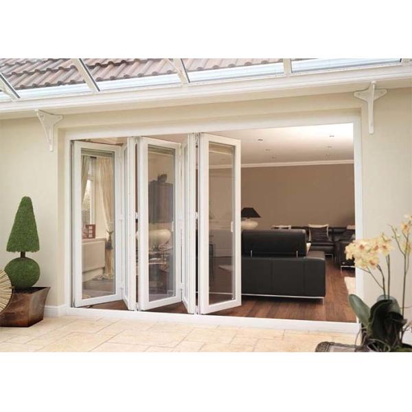 Waterproof Aluminum Frame Folding Glass Patio Doors , Aluminium Framed Frosted Glass Doors
