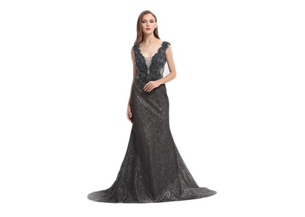 Deep V Neck Sequined Vintage Evening Dresses For Formal Party Sleeveless