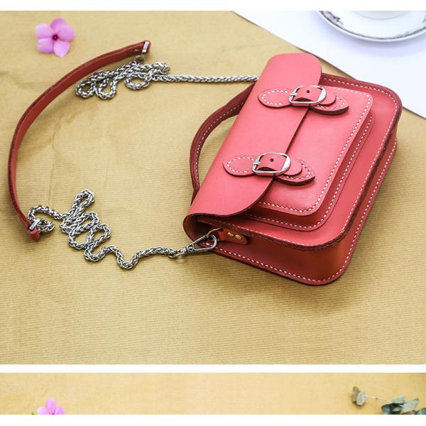 Pink Women PU Leather Belt Buckle Square Shoulder Bag Casual Flap Crossbody