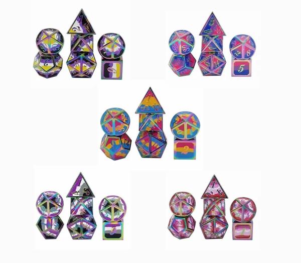 16mm Smooth RPG Metal Dice Custom DND Logo Rainbow Game Set