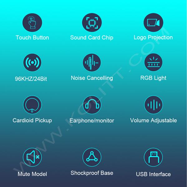 Live Stream Condenser Mic with RGB Lights Mute/Gain/Headphone Output/Volume Control