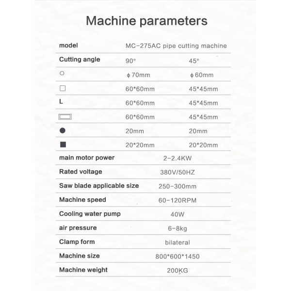 275AC Pneumatic Pipe Cutting Machine No Burrs No Dust Semi Automatic