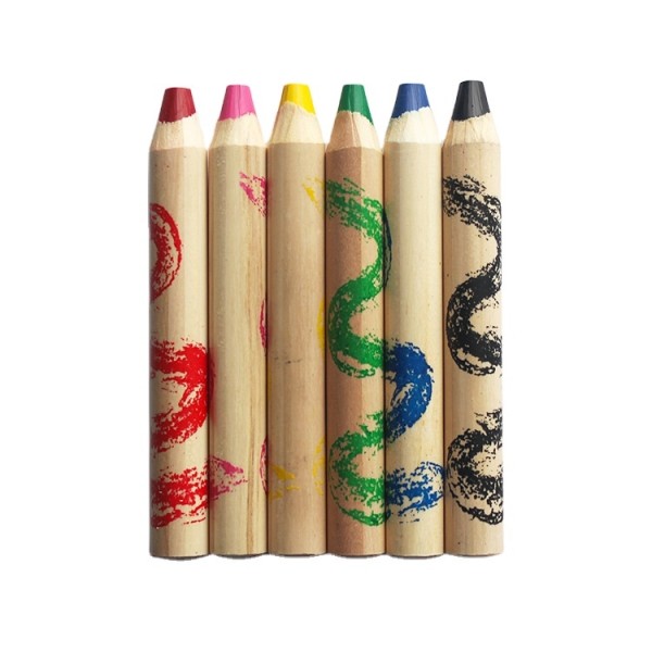 Wooden Body 6 Colors Crayons with Special Sharpener Jumbo Wax Crayon Set