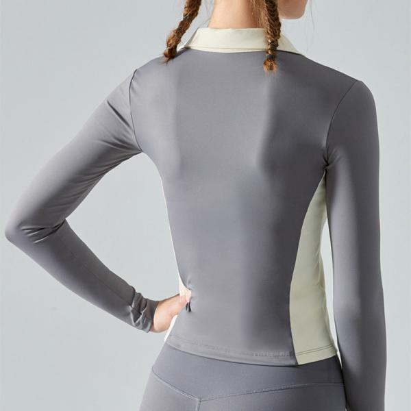 Color Contrast Long Sleeve Polo Shirts Ladies Equestrian Top High Density