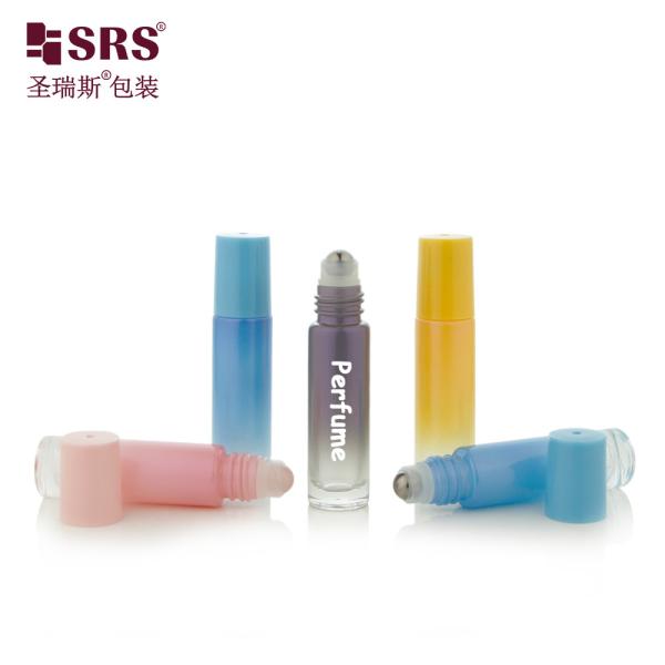 BLPM-10ml Cylindrical Round Gradient Pink Color Mould Glass Roller Bottle For Personal Care With colored plastic Cap